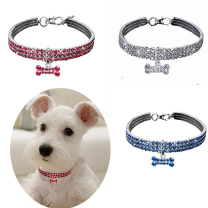 Three-row Elastic Necklace Pet Collar