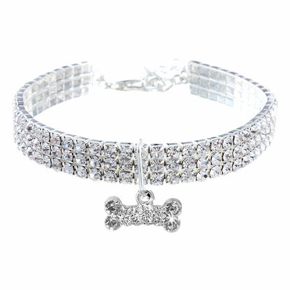 Three-row Elastic Necklace Pet Collar