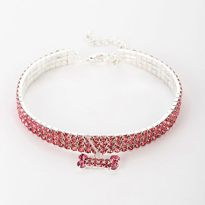 Three-row Elastic Necklace Pet Collar
