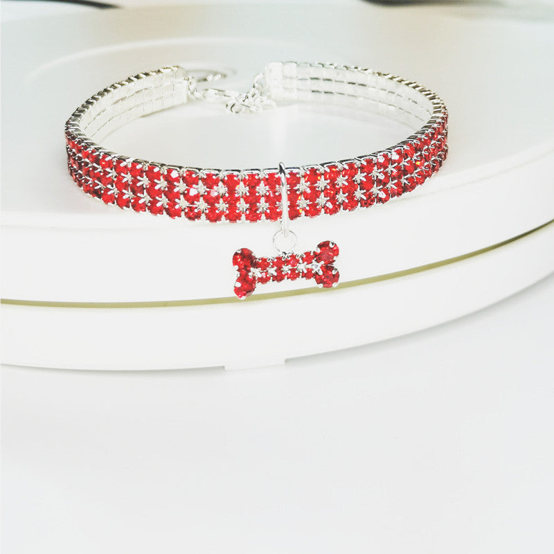 Three-row Elastic Necklace Pet Collar