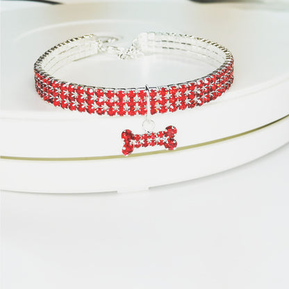 Three-row Elastic Necklace Pet Collar