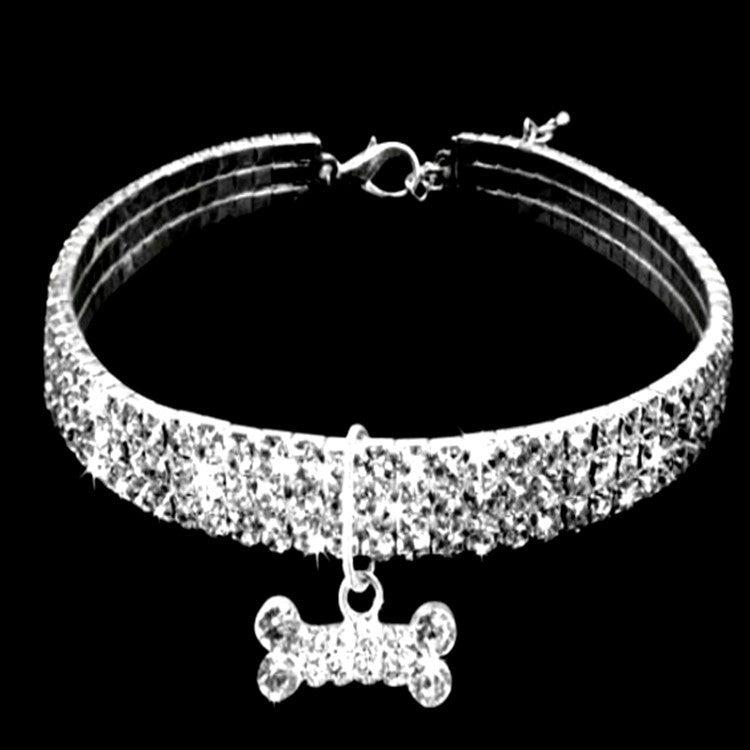 Three-row Elastic Necklace Pet Collar