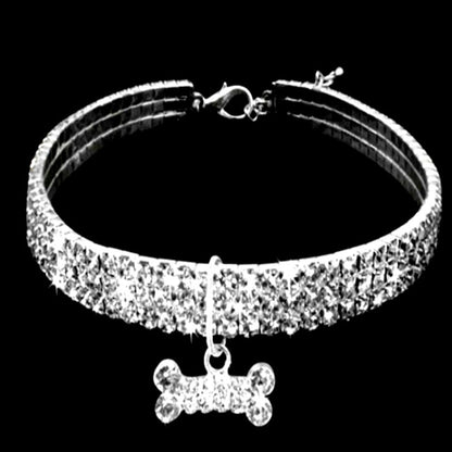 Three-row Elastic Necklace Pet Collar