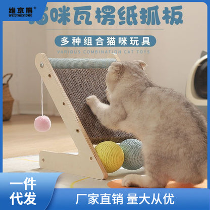 Cat Scratching Board Vertical Solid Wood Toy